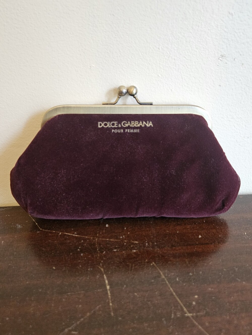 Dolce & Gabbana Pour Femme Merlot Burgundy Velvet Kisslock Clutch Purse Vintage